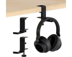 2 stuks Koptelefoon Houder voor onder Bureau – Koptelefoon Standaard – Verstelbare Headset Stand – Headset Hanger – Hoofdtelefoon Houder Bureau – Universele Hoofdtelefoon Haak - Zwart Aluminium，zwart