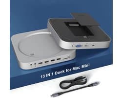 13-in-1 Dockingstation voor Mac Mini met SSD/HDD Behuizing, HDMI & VGA