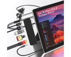 Dockingstation voor Surface Pro 9/10/11 met 4K HDMI, Thunderbolt 4 (8K, 100W Opladen), USB 3.0, SD/TF en Audio
