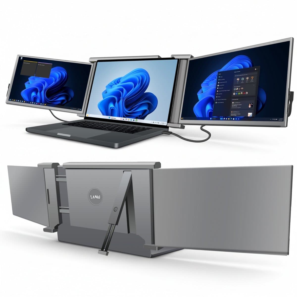 Triple Portable Monitor Expert 14" MultiCable - Full HD Draagbare monitor met USB-C & HDMI - Tri screen - Plug & Play - Incl. Draagtas — afbeelding 1