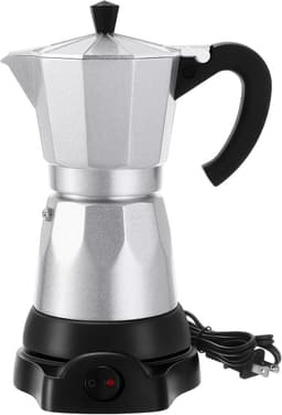 6-Kops Elektrische Italiaanse Moka-Machine 300ml - Draagbare Aluminium Espressomachine met Afneembaar Onderstel - Aluminiumkleur — thumbnail 1