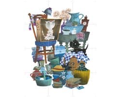 IXXI Pim & Pom zijn op de televisie, Fiep Westendorp - 60 x 80 cm - Gratis ophangtool - Grote wanddecoratie en posters - Speels, Kleurrijk