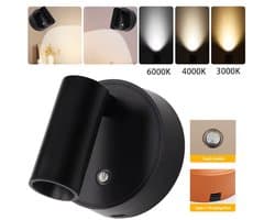 Draadloze LED-wandlamp Met Magnetische Bevestiging, Oplaadbaar Via USB, Zelfklevend, Spotlamp Met Aanraakschakelaar, Dimbaar in 3 Kleuren, Verstelbare Hoek, Bedlampje, Accentverlichting Voor Kunstwerken – Zwart