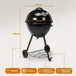 Lomera Houtskoolbarbecue - Houtskool BBQ - Houtskool Barbecue - Kogelbarbecue - Kogel BBQ - BBQ met Deksel - Houtskoolbarbecue met Deksel - Barbecue met Deksel - BBQ op Wielen - Barbecue op Wielen — thumbnail 2