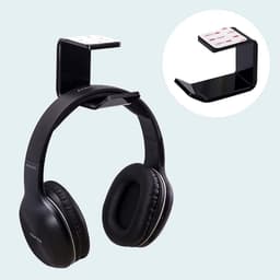 Allecto - Hoofdtelefoonstandaard - 2-delig - Acryl - Onder-bureau - Houder - Display - Zelfklevend tape - Universeel - Hoofdtelefoons - Zwart — thumbnail 3