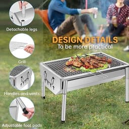 Picknick Barbecue RVS – Draagbare Houtskool Grill 40×28 cm – Camping BBQ met Uitneembaar Rooster en Ventilatiesysteem — thumbnail 3