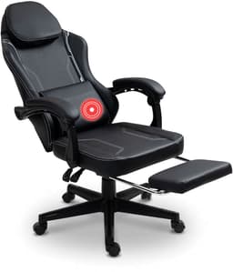 VDD Gaming - Gamestoel met massagefunctie en voetsteun - Gaming chair in de kleur Zwart - Game stoel met nekkussen & verstelbaar rugkussen - Ergonomische bureaustoel met padded armsteunen - Max draagvermogen 150 kg - Verstelbare ruggensteun — thumbnail 1