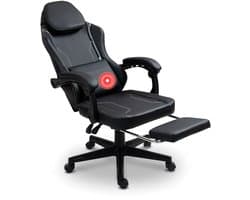 VDD Gaming - Gamestoel met massagefunctie en voetsteun - Gaming chair in de kleur Zwart - Game stoel met nekkussen & verstelbaar rugkussen - Ergonomische bureaustoel met padded armsteunen - Max draagvermogen 150 kg - Verstelbare ruggensteun