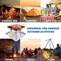 Opvouwbaar Roestvrij Stalen Vuurplaats Barbecuerek - Draagbare Houtskoolgrill voor Camping en Picknick met Draagtas — thumbnail 4