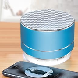 Oneay Mini draadloze speaker, draagbare Bluetooth-speaker met HD-geluid, 4 uur speeltijd, ingebouwde microfoon, TF-kaartsleuf, FM-radio en ledverlichting voor thuis en op reis - Blauw — thumbnail 2