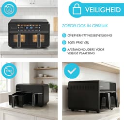 Dubbele Airfryer XXL 11L - PFAS-vrije Heteluchtfriteuse - Infrarood - Dual Zone - 2 x 5.5L - 40–200°C - 8 Kookprogramma's - 2850W - WM-2511 AF - Zwart — thumbnail 9