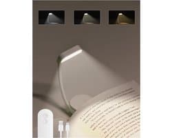 Oplaadbare Boekenlamp met Clip, 3 Kleuren & Dimbaar Licht, 360° Draaibaar voor Bed en Onderweg