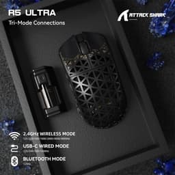 ATTACK SHARK R5 Ultra - Gamingmuis - Koolstofvezel Behuizing - 39g Ultralicht - HyperSpeed Draadloos - 2.4G / Bluetooth / USB-C Bedraad - PAW3950MAX Sensor - 8000Hz Pollingsnelheid - 42.000 DPI - Windows & Mac - Zwart — thumbnail 5