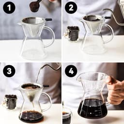 400ml Handmatige Koffiezetapparaat met Roestvrijstalen Filter en Schaal - Koffiezetapparaat voor heerlijke koffie - Koffiepot met glazen kan — thumbnail 2