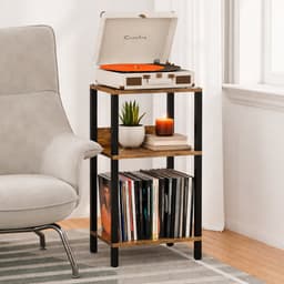Signature Home LP Opbergsysteem - Platenspeler Meubel met opbergruimte - Vinyl Opbergsysteem - voor 100 albums - Stand Platenspelerstandaard - bruin - Zwart — thumbnail 3