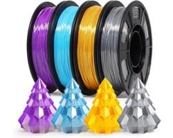Flexibel 3D Printer Filament TPU 1.75mm - 4 Kleuren Zijde Set (Goud, Zilver, Blauw, Paars)