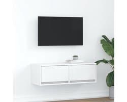 Tv-kast Hout - Wandmeubel Opbergrek - Media Opbergen - Zwevend Wandmontage - 80x31x25.5 cm - Wit