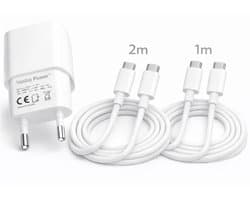 Vastiq Power® USB-C Oplader 20W Snellader Set – Power Delivery Adapter met 1m & 2m 60W USB-C Kabel – Snelladen – Wit