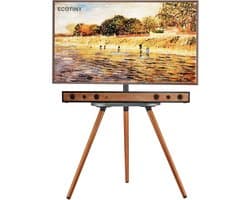 In hoogte Verstelbare TV Standaard Driehoekig – Draaibaar voor 40-65 inch Televisie met Houten Plank