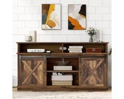 Grote TV Kast met Schuifdeuren – Industrieel Lowboard voor Woonkamer tot 65 Inch