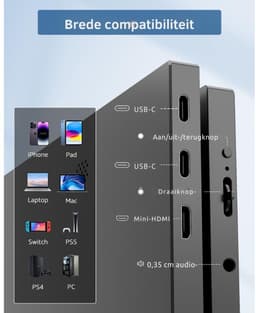 Nexvo® Draagbare Monitor voor Laptop – Portable Monitor 15,6 Inch – Draagbaar Scherm 1080FHD – Groot kleurenbereik - Zwart - ‎‎41cm x 27cm x 6cm — thumbnail 3
