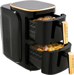 Dubbele Heteluchtfriteuse - Grote Airfryer - Gezinsmaaltijden - Dubbele Mand Technologie - 2x 6.34 QT - Zwart Goud — thumbnail 1