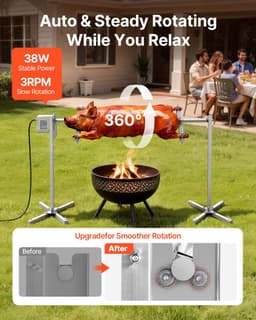 VEVOR Speenvarkengrill, Lamsgrill, Spitgrill, Rotisseriegrill 1321 mm, AC 220-240V, 8-Traps Elektrische Rotisseriegrillset met Een Draagvermogen van 40 Kg, 38W Motor, Grillset Voor Feestjes — thumbnail 5