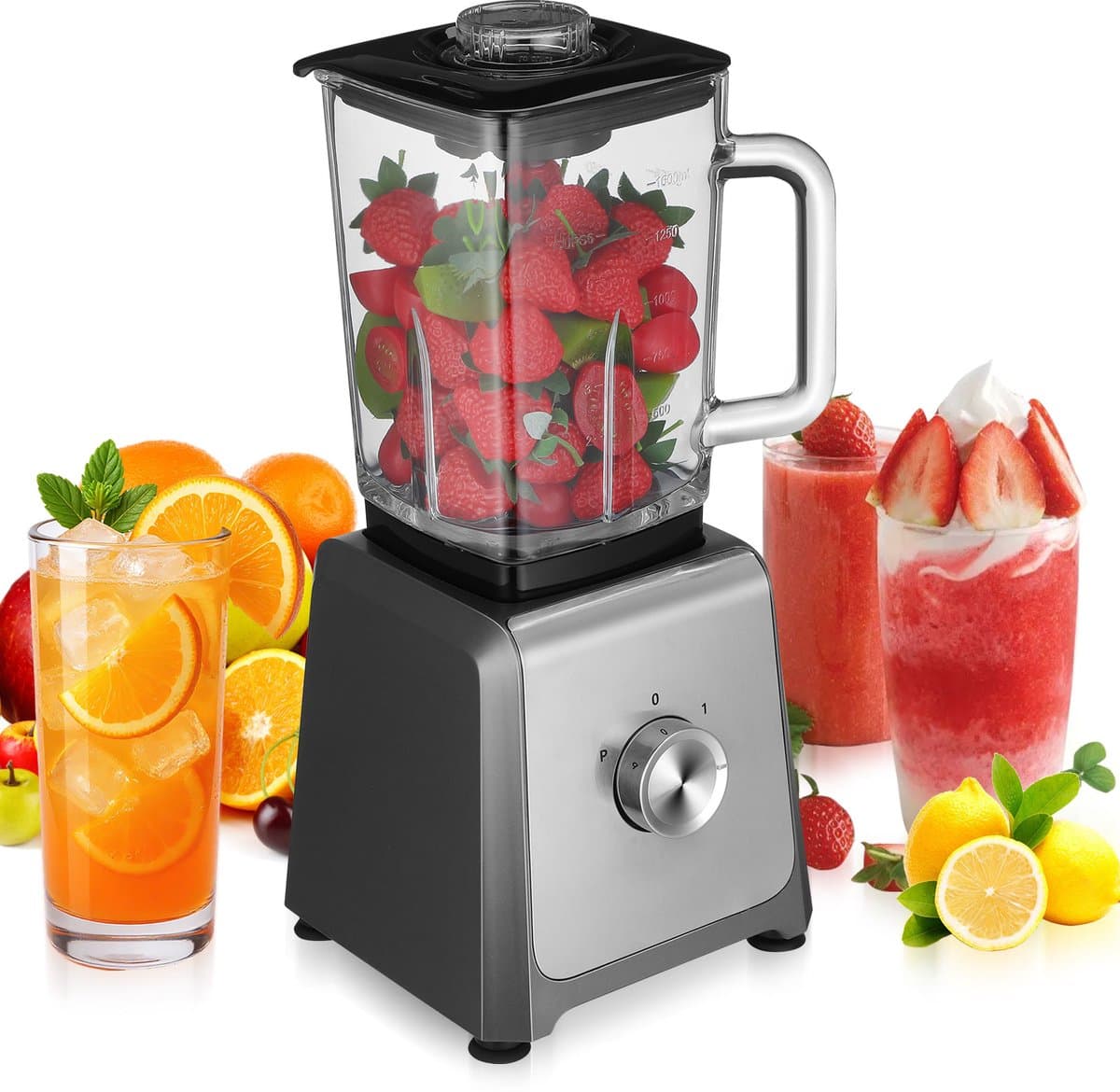 Staande Blender 1.6L -6 Messen voor IJs & Smoothies - Glazen Kan |-Keukenmachine voor Sappen, Soepen & Sauzen — afbeelding 1