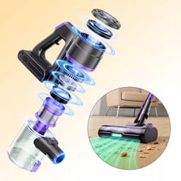 Draadloze Stofzuiger - HandStofzuiger - Stofzuiger - 550W - 11-21KPa - Paars - 2600mAh - 3 Standen - Krachtig maar Stil - 8-traps filtratie- Met LED-scherm & Anti-klit Technologie - Met Multifunctionele accessoires — thumbnail 4