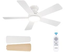 5 Blad Plafondventilator - Moderne LED Ventilator Lamp - 6 Snelheden - Bedienbaar Met Afstandsbediening - 132 cm - Wit - Woonkamerlamp