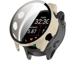 Strap-it Hard case hoesje met screen protector glas - geschikt voor Garmin Forerunner 570 - 47mm (beige)