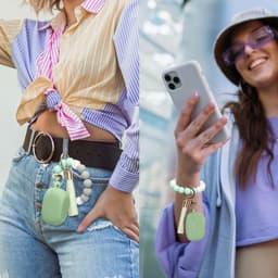 kwmobile Hoesje voor Sony WF-1000XM5 Case met Polsbandje – Siliconen Beschermhoes met Sleutelhanger – Hoofdtelefoonhoesje in pastelgroen — thumbnail 6