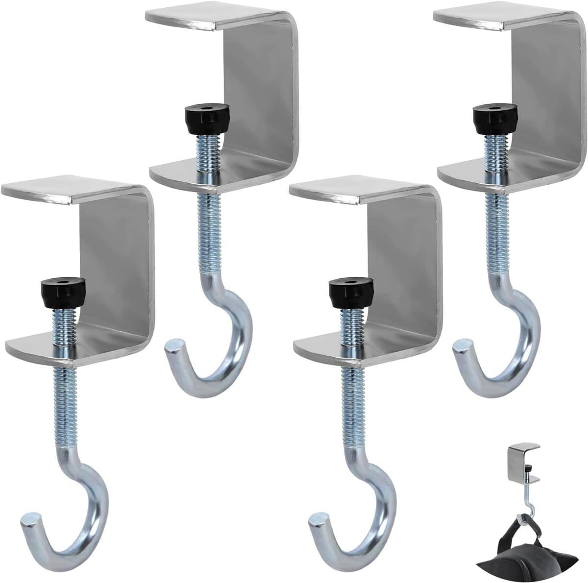 Allecto Plus - Bureau Mount Tas Houder Metaal Onder Tafel Draagbare Hoofdtelefoon Houder Klem - Handtas Organisator Meisjes Vrouwen - Kantoor Accessoires Opruimen Rommel - Verstelbaar en Handig in Gebruik — afbeelding 1