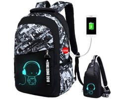 CHIWIN Rugzak - 3-in-1 Schoolrugzak Set met USB Oplaadpoort – Waterafstotende Laptop Rugzak 15.6 inch met Verlicht Ontwerp – Anime Rugtas voor Jongens, Tieners, Studenten