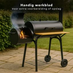Cheqo® Rookoven met Barbecue - Rook Oven - BBQ Smoker Barbecue 2-in-1 - Verrijdbare BBQ - Houtskool & Rookoven - Met Wielen — thumbnail 3