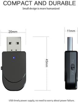 USB Bluetooth 5.0 Transmitter & Receiver - Draadloze Zender / Ontvanger met 3.5mm Jack AUX Kabel - Voor PC, TV, Speaker en Auto - zwart — thumbnail 2