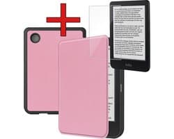 Hoes Geschikt voor Kobo Clara BW - Met Screenprotector - Luxe E-reader Bescherm Case - Hoesje Book Cover - Roze