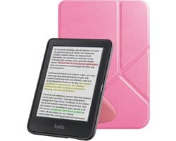 Hoes Geschikt voor Kobo Clara Colour Hoesje Bookcase Cover Book Case Hoes Sleepcover Trifold - Roze