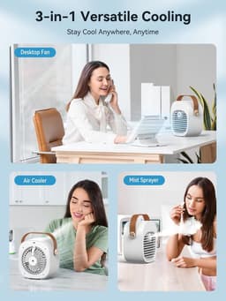 Draagbare ventilator - 4000 mAh oplaadbare miniventilator - 3 snelheidsinstellingen - 5-10 uur looptijd - Stille bureauventilator - Persoonlijke luchtkoeler voor thuis, slaapkamer, reizen, kantoor en buiten - Wit — thumbnail 5