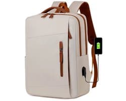 Laptop Rugzak 15.6 inch Waterdichte USB Oplaadpoort Comfortabel Ergonomisch Voor Werk School Sport & Reizen – Unisex Beige