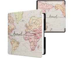 kwmobile e-reader hoesje geschikt voor Amazon Kindle Scribe (2024) hoes - E reader flip case met magnetische sluiting - Ereader cover - Travel Wereldkaart design in zwart / meerkleurig