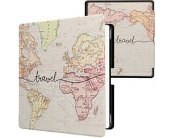 kwmobile e-reader hoesje geschikt voor Amazon Kindle Scribe (2024) hoes - E reader flip case met magnetische sluiting - Ereader cover - Travel Wereldkaart design in zwart / meerkleurig