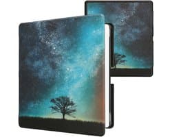 kwmobile e-reader hoesje geschikt voor Amazon Kindle Scribe (2024) hoes - E reader flip case met magnetische sluiting - Ereader cover - Sterrenstelsel en Boom design in blauw / grijs / zwart