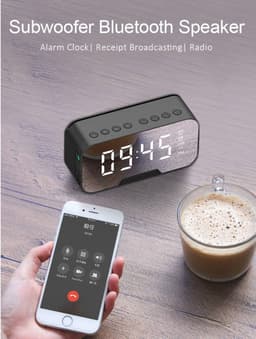 Wekker, Bluetooth speaker, radio, klok, spiegel en TF ingang. zwart — thumbnail 3