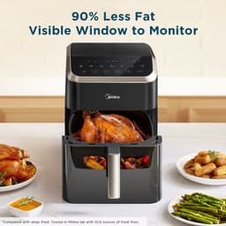 Midea Air fryer MF-CY70K - Hete lucht friteuse - 7L Capaciteit - HeatXpress Technologie - 90% Minder Olie - Energie en Tijdsbesparing met 7 Voorinstellingen - Transparante klep - Verlicht - Antiaanbaklaag, Zwart — thumbnail 5