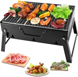 Compacte mini-barbecue houtskool draagbaar en inklapbaar roestvrijstalen grill - tafelgrill voor picknick, tuin, terras en camping - reizen - 43 x 29 x 23 cm. — thumbnail 1