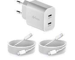 Faas USB C Oplader - Snellader - 40W - 2x 20W Poort - 2 kabels - 1.5 meter - USB C Kabel - USB C naar USB C - Wit