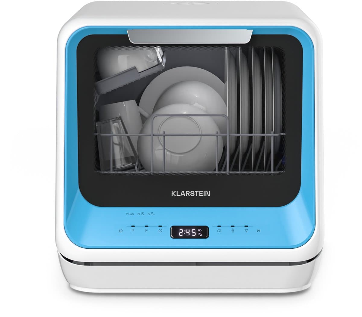 Klarstein Vaatwasser Amazonia Mini - Compact Aanrechtblad, 7 Programma's, 5L Tank of Directe Aansluiting, Energie-efficiëntieklasse D, Stil 58dB, Digitaal Display, Draagbaar Tafelblad voor Kleine Keukens, Blauw - Mini-Vaatwasser - voor Keuken — afbeelding 1