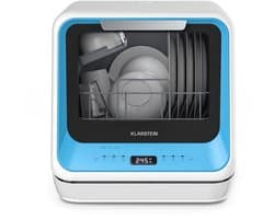 Klarstein Amazonia Mini Vaatwasser - Compact Aanrechtblad, 7 Programma's, 5L Tank of Directe Aansluiting, Energie-efficiëntieklasse D, Stil 58dB, Digitaal Display, Draagbaar Tafelblad voor Kleine Keukens, Blauw