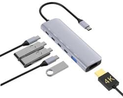 6-in-1 USB-C Hub met HDMI + 3 x USB-C + 1 x USB-A + 1 x USB-C (opladen)